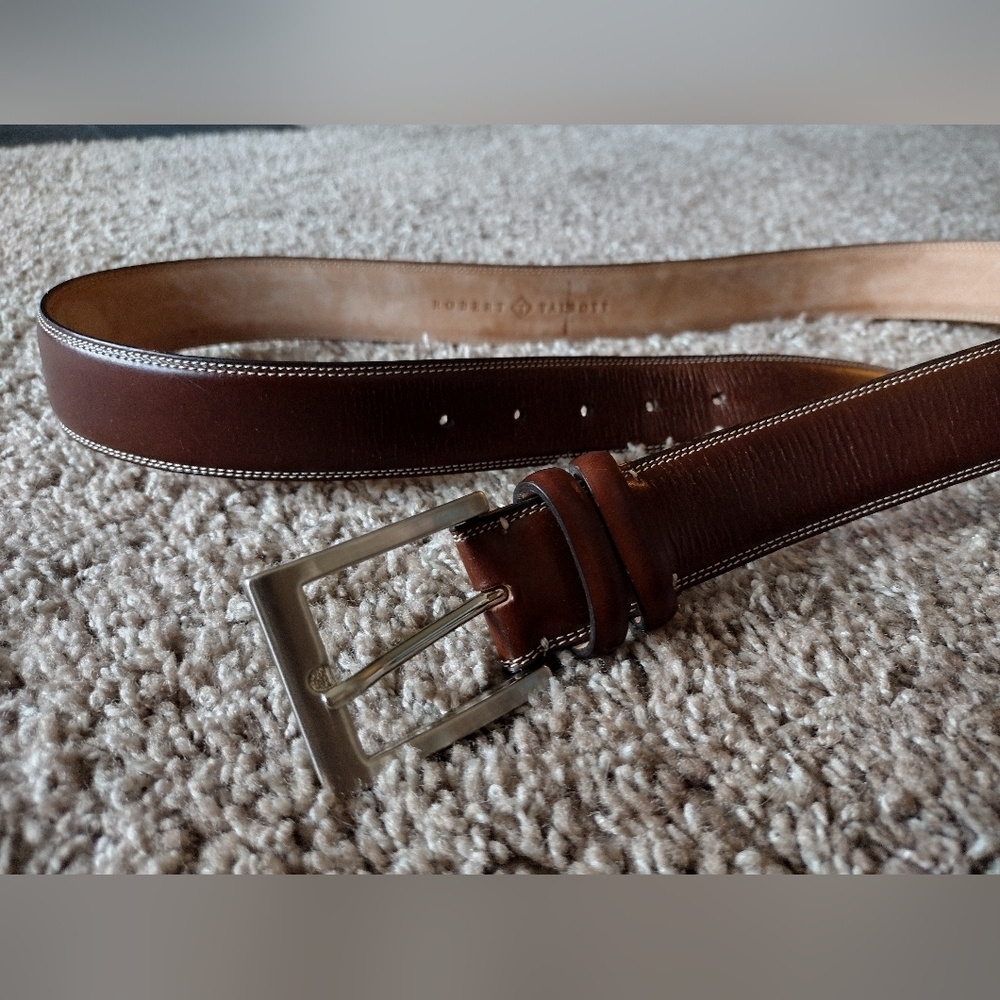 Robert Talbott Brown Genuine Leather Belt With Brass Buckle Size 38 - Picture 8 of 9